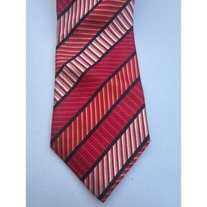 Steve Harvey Collection Mens Red Gold Striped Silk Necktie Hand Made 60x4